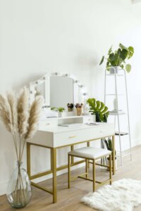 dressing table, beauty products