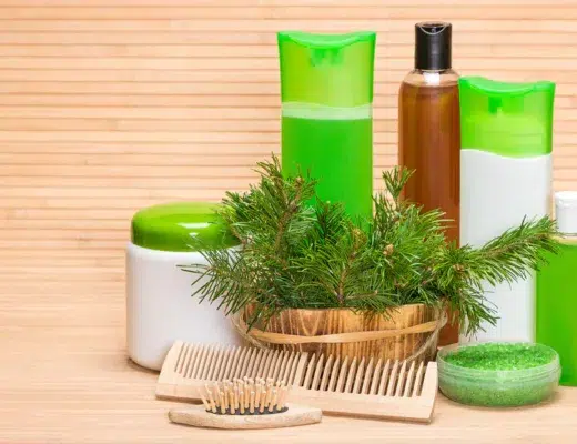 shampoo bottles, 100% pure, green, hair care