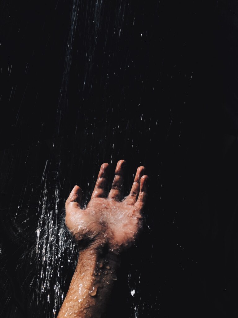 hard water, shower, hand