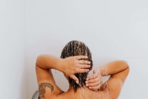 washing hair, shower
