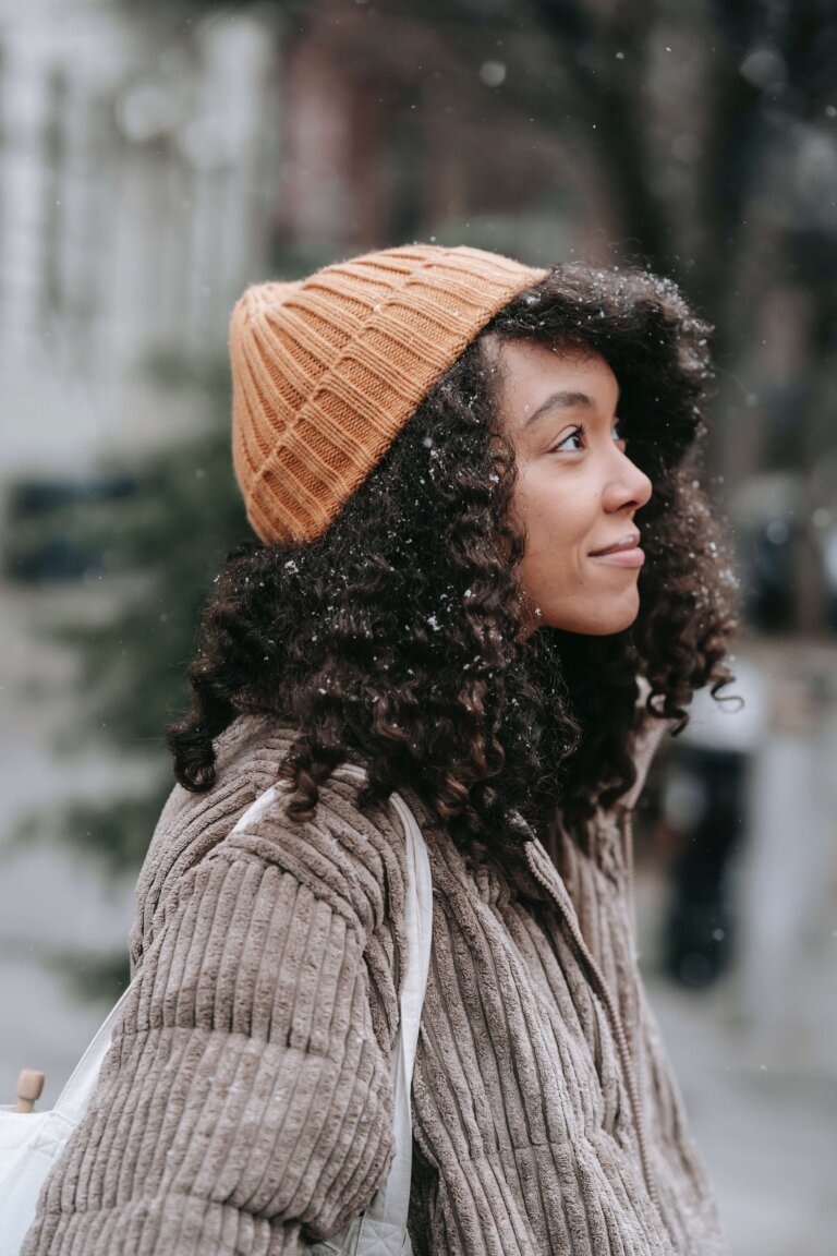 winter, woman, hair