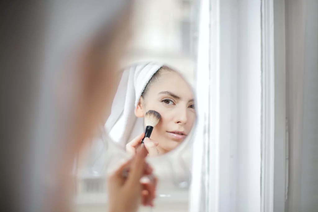 woman, mirror, makeup