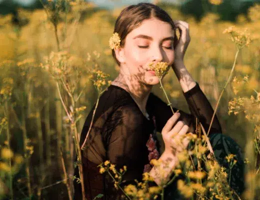 woman, flowers, fragrance