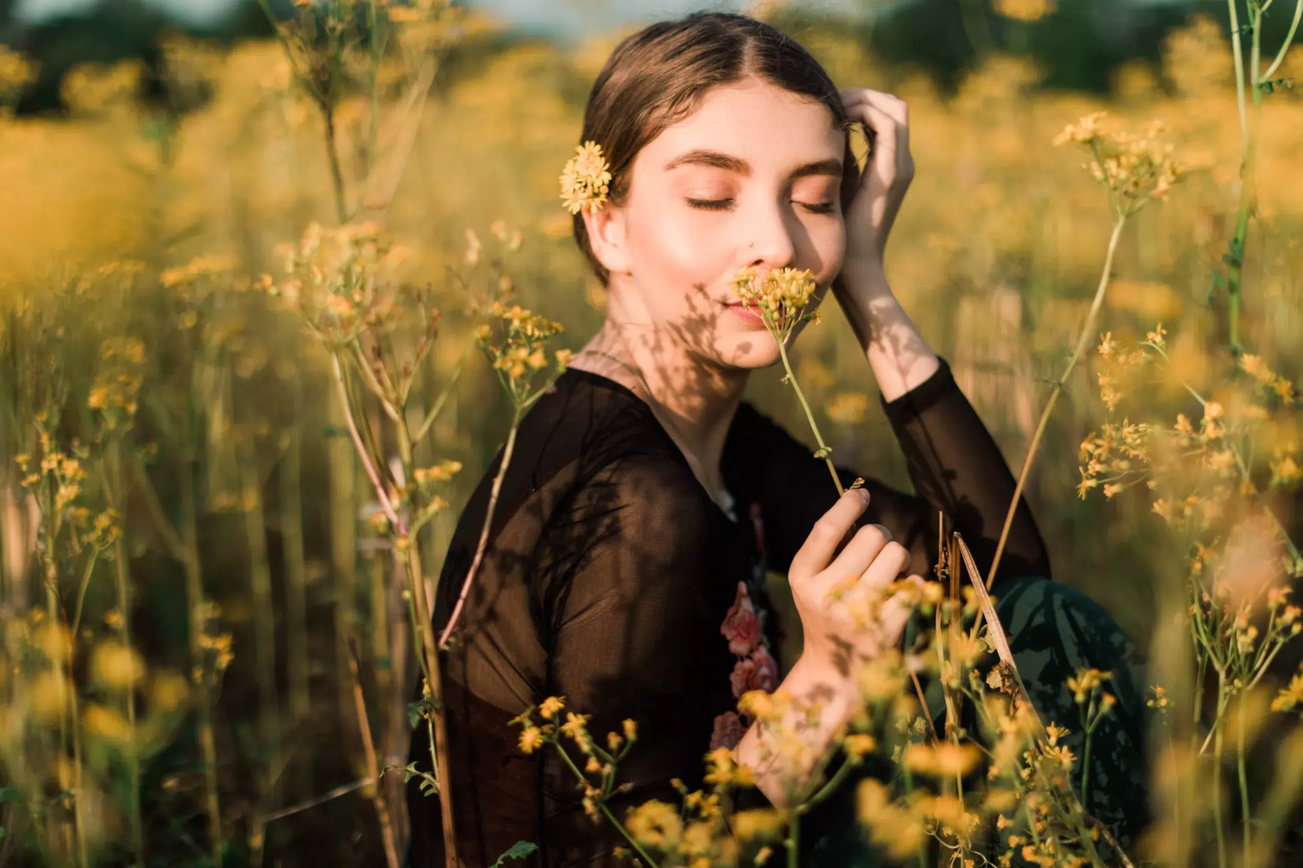 woman, flowers, fragrance