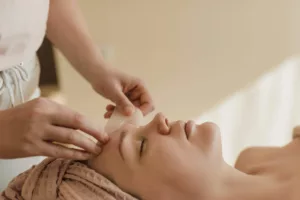 woman, massage, brow