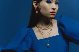 woman, blue makeup