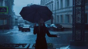 woman, rain