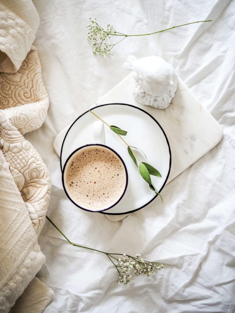 bed, book, mug