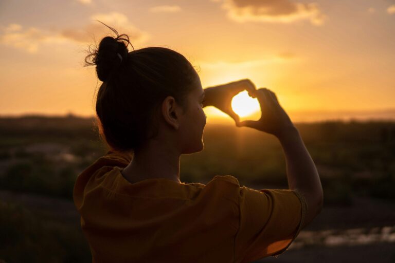 woman, sunset