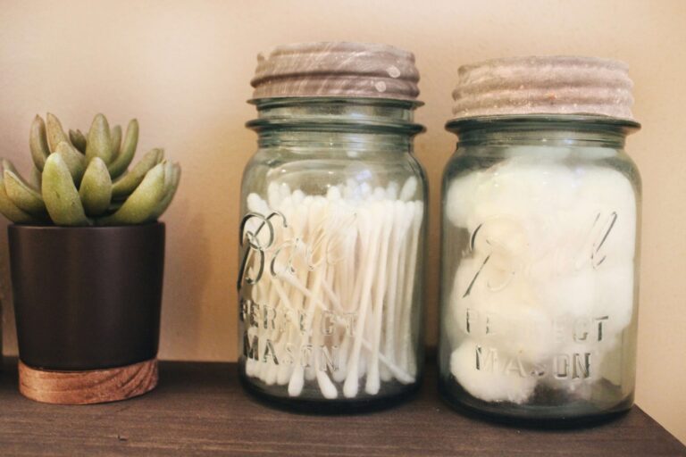 glass jar, Cotton swab