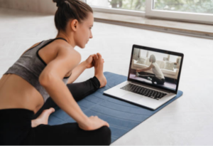 woman, tech, yoga